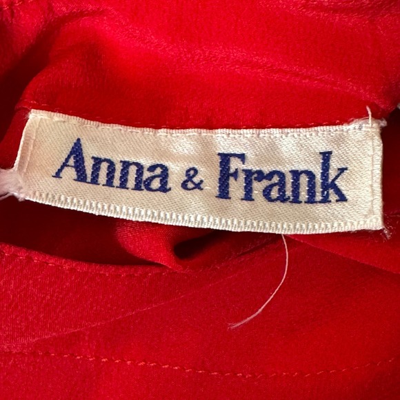 Vintage Anna & Frank Blouse Women M Red 100% Silk Short Sleeve Top Retro Elegant - Picture 6 of 9